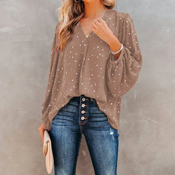 Tops - 𝅺star Print Billowy Blouse